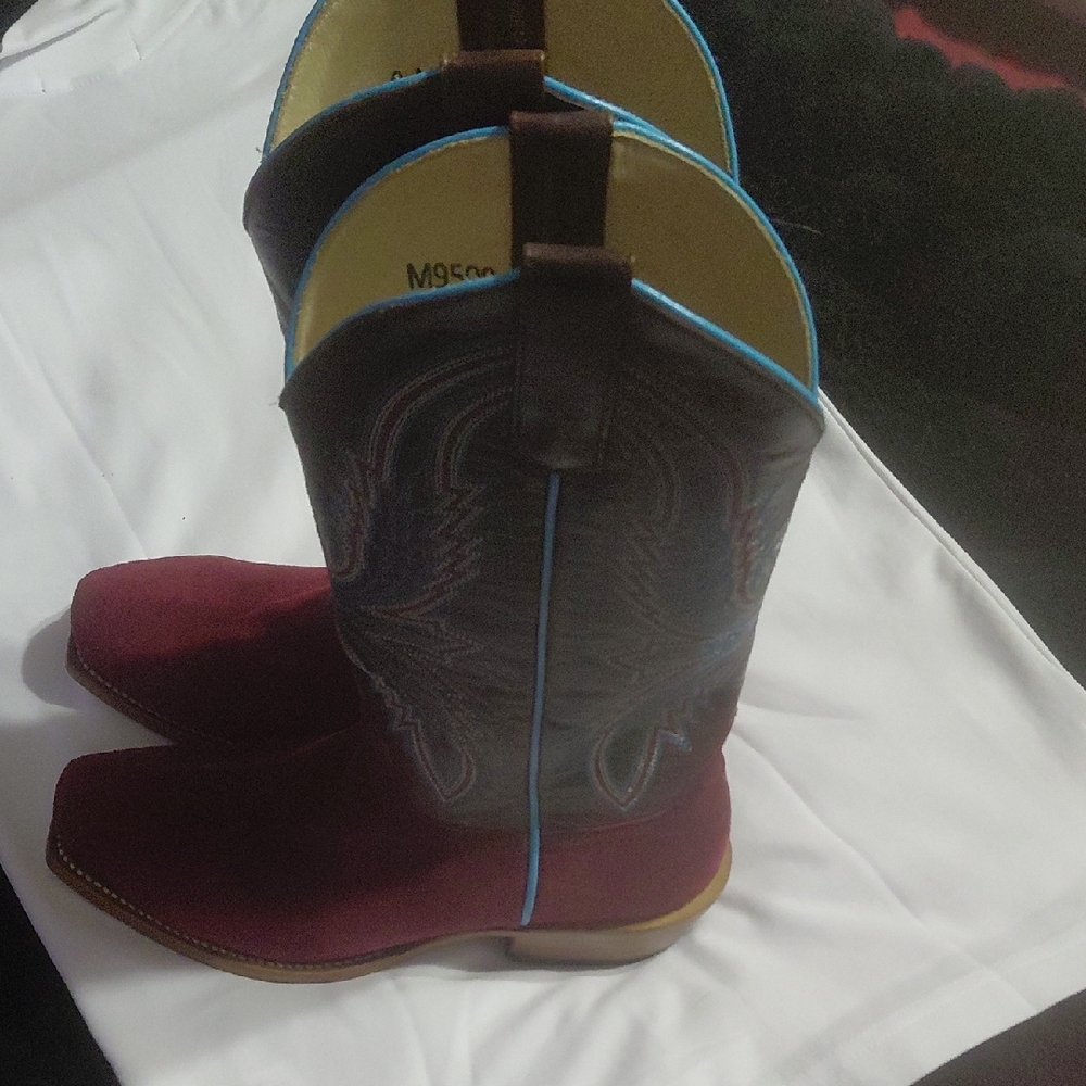 ⚜️👢Burgundy & Brown Western Cowgirl Boots with Turquoise Trim
